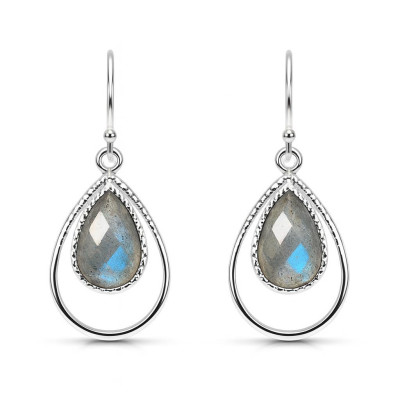 Boucles d'oreilles Argent Labradorite Poire 13x9mm