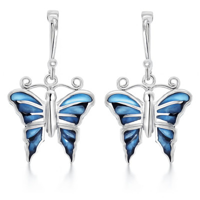 Boucles d'oreilles Argent  Nacre Bleue Motif Papillon