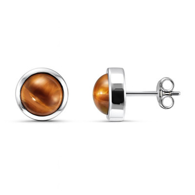 Boucles d'oreilles Argent  Oeil de Tigre Rondes 8mm