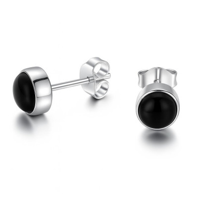 Boucles d'oreilles Argent Onyx Cabochon 6mm