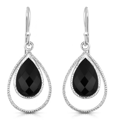 Boucles d'oreilles Argent Onyx Poire 13x9mm