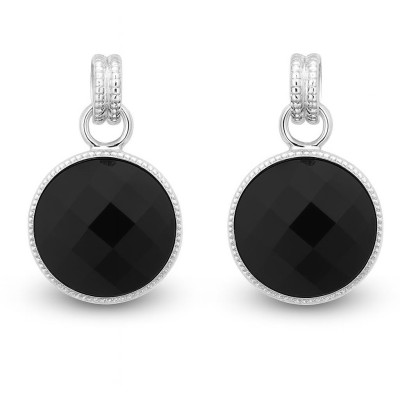 Boucles d'oreilles Argent Onyx Rondes 14mm