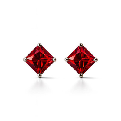 Boucles d'oreilles Argent Oxyde Rouge carré 5mm