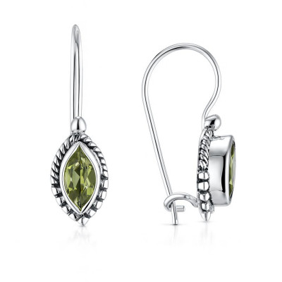 Boucles d'oreilles Argent Péridot Navette 7x3mm