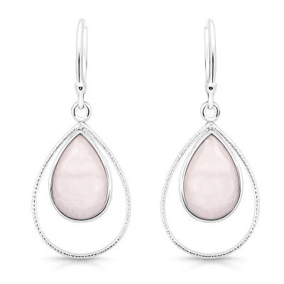 Boucles d'oreilles Argent Quartz Rose Poire 13x9mm