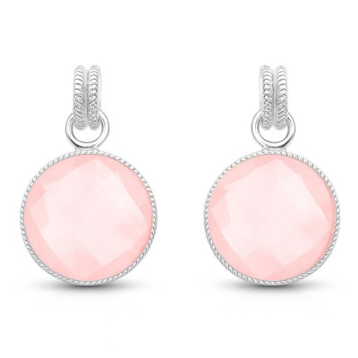 Boucles d'oreilles Argent Quartz Rose Ronds 14mm