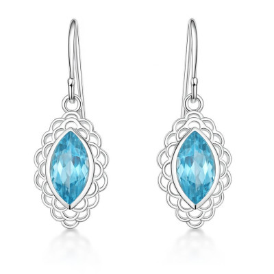 Boucles d'oreilles Argent Topaze Bleue Navette 12x6mm