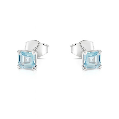 Boucles d'oreilles Argent Topaze Bleue Traitée Carrée 4mm