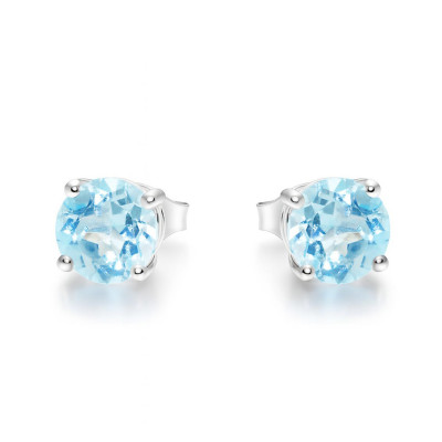Boucles d'oreilles Argent Topaze Bleue Traitée Ronde 8mm