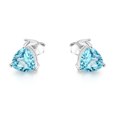 Boucles d'oreilles Argent Topaze Bleue Traitée Trillion 6mm