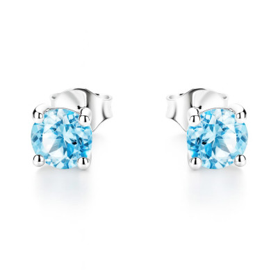 Boucles d'oreilles Argent Topazes  Bleues Traitées   Rondes 6mm