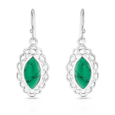 Boucles d'oreilles Argent Turquoise reconstituée   Navette 12x6mm
