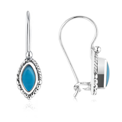Boucles d'oreilles Argent Turquoise reconstituée   Navette 7x3mm
