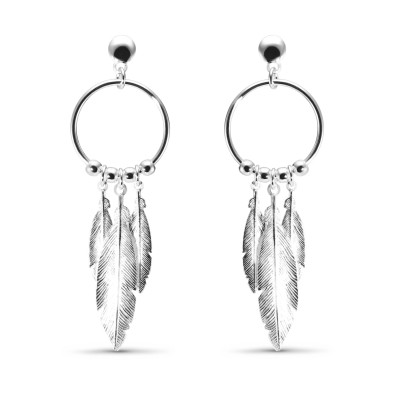 Boucles d'oreilles Cercle avec Breloques Plumes
