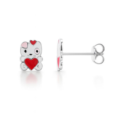 Boucles d'oreilles chat et coeur en Argent 925