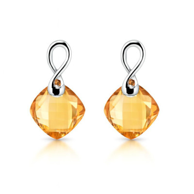 Boucles d'oreilles Citrine Coussin 6mm Or Blanc 750