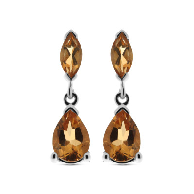 Boucles d'oreilles Citrine Poire et Marquise en Or Blanc 375