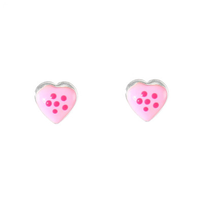 Boucles d'oreilles clou argent coeur émaillé rose 