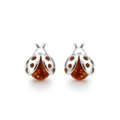 Boucles d'oreilles Coccinelles Ambre et Argent 925