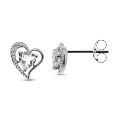 Boucles d'oreilles Coeur Aigue Marine et Diamant en Or Blanc 375