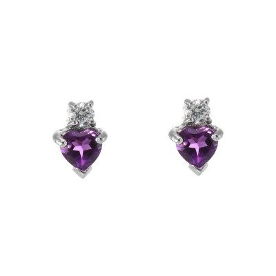 Boucles d'oreilles Coeur Argent 925 Rhodié Améthyste et Oxyde