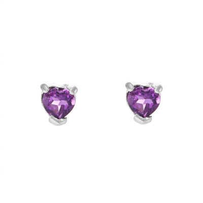 Boucles d'oreilles Coeur Argent 925 Rhodié Améthyste