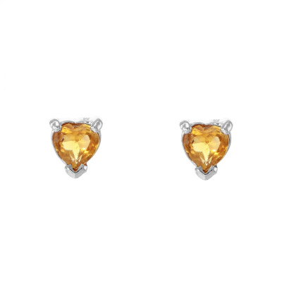 Boucles d'oreilles Coeur Argent 925 Rhodié Citrine