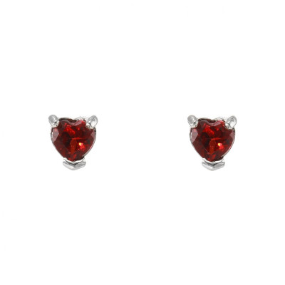 Boucles d'oreilles Coeur Argent 925 Rhodié Grenat