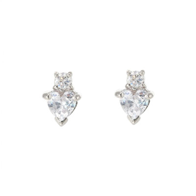 Boucles d'oreilles Coeur Argent 925 Rhodié Oxyde de zirconium