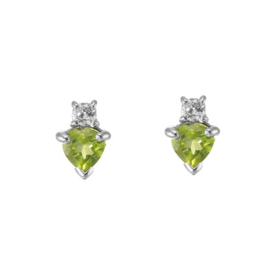 Boucles d'oreilles Coeur Argent 925 Rhodié Péridot et Oxyde