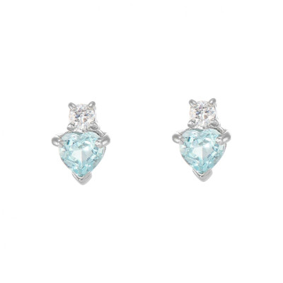 Boucles d'oreilles Coeur Argent 925 Rhodié Topaze bleue traitée et Oxyde