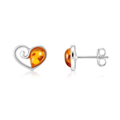 Boucles d'oreilles Coeur Argent  Ambre 