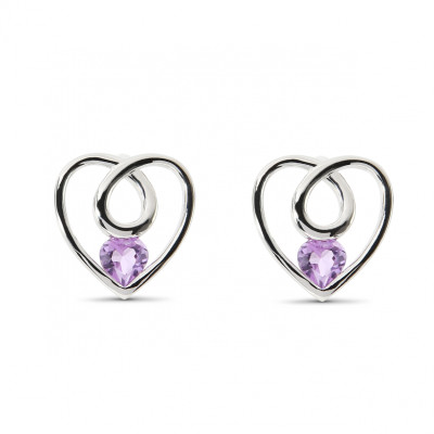 Boucles d'oreilles Coeur Argent  Améthyste