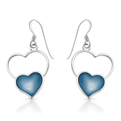 Boucles d'oreilles Coeur Argent  Nacre Bleue