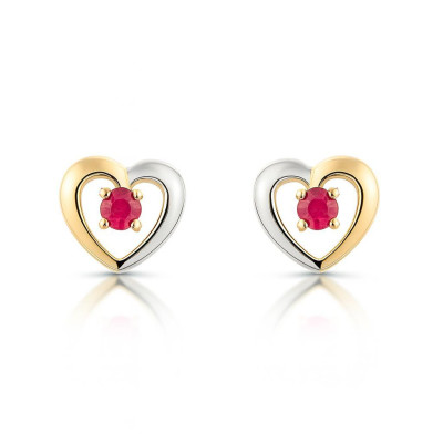 Boucles d'oreilles Coeur  Or 2 tons  Rubis 