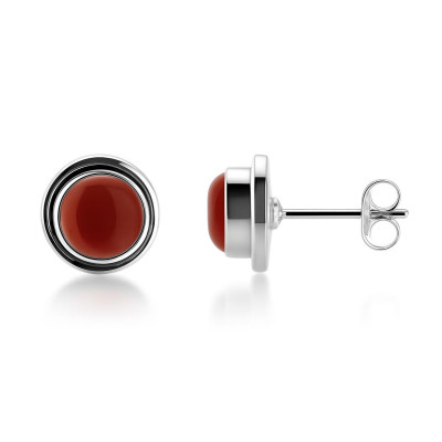 Boucles d'oreilles Cornaline Cabochon 8mm en Argent