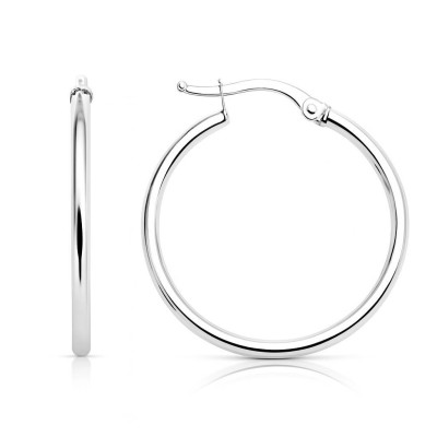 Boucles d'oreilles Créoles 2mm x 25mm  Or Blanc 375 