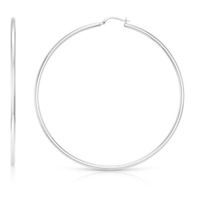 Boucles d'oreilles Créoles  2mm x 50mm Or Blanc 375