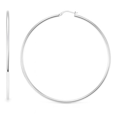 Boucles d'oreilles Créoles  2mm x 60mm Or Blanc 375