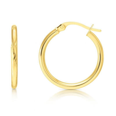 Boucles d'oreilles Créoles Ciselées  2mm x 20mm Or Jaune 375