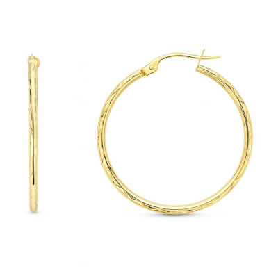 Boucles d'oreilles Créoles Ciselées 2mm x 25mm Or Jaune 375