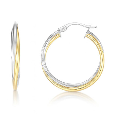 Boucles d'oreilles Créoles Entrelacées 3mm x 25mm 2 Ors 375