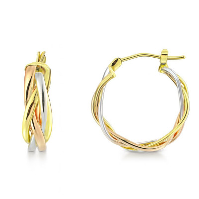 Boucles d'oreilles Créoles Entrelacées 5mm x 20mm  3 Ors 750