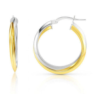 Boucles d'oreilles Créoles Entrelacées4mm x 25mm 2 Ors 375 