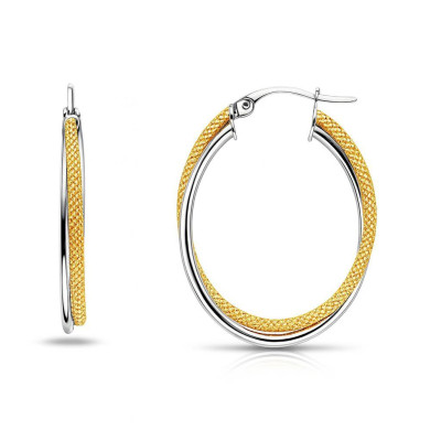 Boucles d'oreilles Créoles Ovales 23 x 30mm 2 ors 375