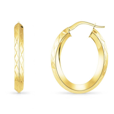 Boucles d'oreilles Créoles Ovales Diamantées 30x24mm Or Jaune 375