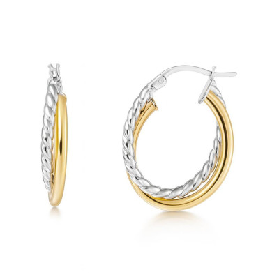 Boucles d'oreilles Créoles Ovales Entrelacées 17mm x 23mm 2 Ors 375