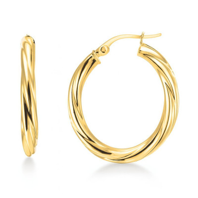 Boucles d'oreilles Créoles Ovales Torsadées 3mm x 25mm Or Jaune 375