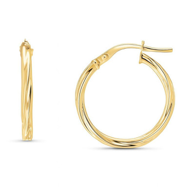 Boucles d'oreilles Créoles Torsadées 2mm x 20mm Or Jaune 375