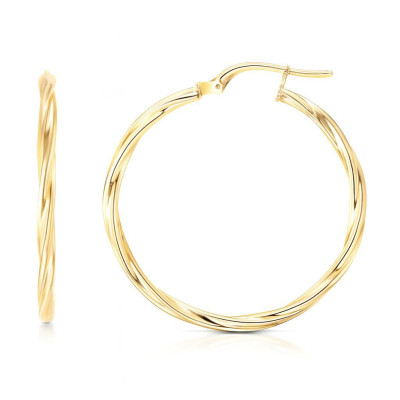 Boucles d'oreilles Créoles Torsadées 2mm x 28mm Or Jaune 375